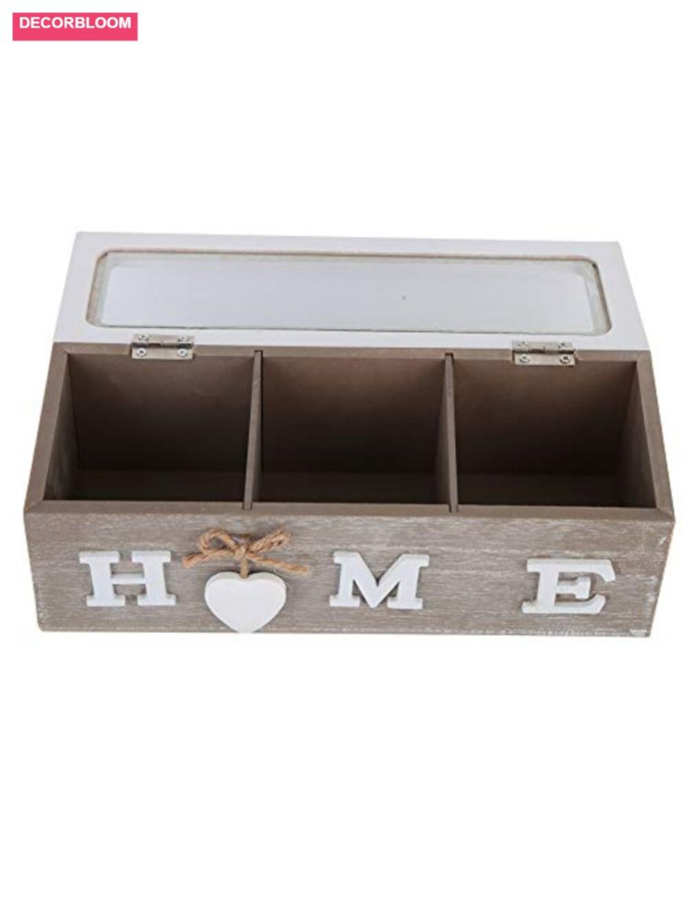 Wooden Tea Bag Organizer Box with Lid, 3 Compartments - Picture 5 of 6